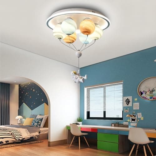 RuiRfh Plafonnier LED Astronaute de Dessin animé Lampe de Plafond intégré éclairage de Chambre créatif planète en Verre Lustre Chambre d'enfant Restaurant Maternelle Salle de Jouets Salle de Lecture