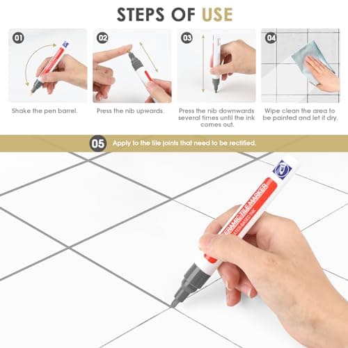 Penriter Stylo Joint Carrelage Gris 6pcs, 5ml Imperméable Marqueur Joints, grishisseur joint Carrelage, Stylo à Coulis de Réparation pour Salle de Bain, Cuisine, Carrelage, Sol