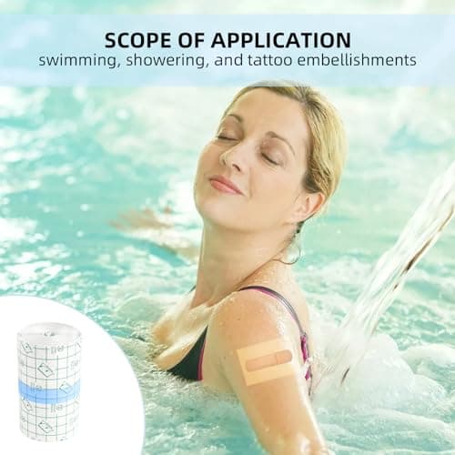 Pansement Etanche Tatouage, Pansement Tatouage Waterproof, Transparent Pansement Bandage, Bandage Adhésif Extensible, Adhésif Film Transparent Plaie, pour la Baignade et le Bain (10cm * 10m)