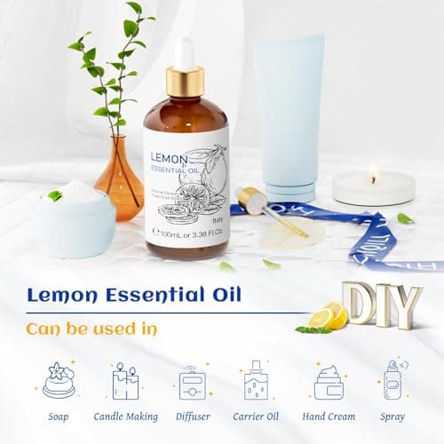 HIQILI 100ml Huile Essentielle Citron,100% Pure Naturelle pour Huile Essentielle, Ajoutée au Diffuseur, Spray