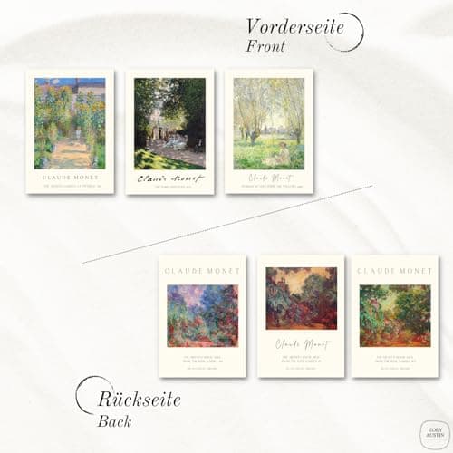 ZoeyAustin® Lot de 3 posters d'art double face - Format A3 (30 cm x 42 cm) - Élégant poster mural - 6 images murales - Images recto-verso (Monet, sans cadre - DIN A3)