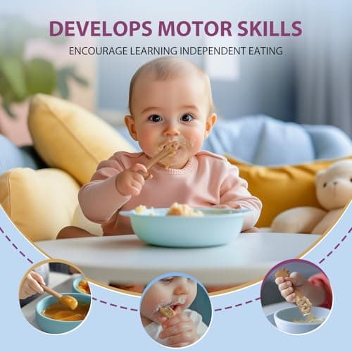akolik Cuillère Bébé Apprentissage, Cuillère Silicone Souple, Sans BPA, Cuillères de Sevrage Pour Bébé, Cuillère de Nourrissage et de Dentition Pour Bébé dès 4 6+ Mois (‎Kaki)
