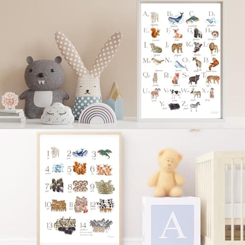 Générique Lot de 2 Affiches Abécédaire Format A3, Alphabet en Français avec Lettres et Animaux Amusants, 350 g/m2, Décoration Éducative pour Chambres d'Enfants et Salles de Classe