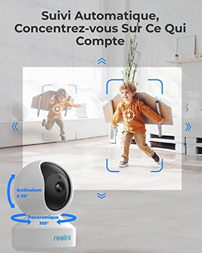 Reolink 4MP Pan Tilt Caméra Surveillance WiFi Interieure, WiFi 2,4GHz/5GHz, Détection de Personne/Animaux & Alertes, Audio Bidirectionnel, Caméra Bébé/Animal, Stockage en Cloud, E1 Pro(Paquet de 2)