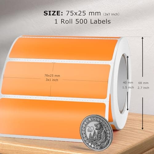 FINDAT Orange Étiquette Thermique 76 X 25 mm Rouleau Vinyle Autocollant Étiquette d'imprimante Rectangulaire Imperméable pour le Bureau DIY Design Code à Barres ExpéDition 500 Pièces