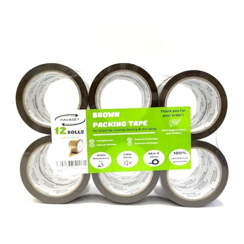 PACKSET Lot De 12 ou 24 Rouleaux Marron De Ruban Adhésif D'Emballage Silencieux, Solide Et Sécurisé 66m x 48mm Pour Boite D'Emballage Et Cartons. Idéal Pour Colis Et Cartons ... (12)