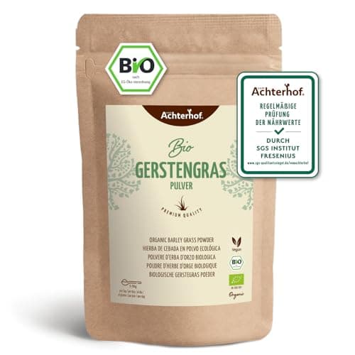 Poudre d'herbe d'orge BIO (500g) | De culture allemande | Qualité alimentaire brute | 100% poudre d'herbe d'orge | Résidus contrôlés | vom-Achterhof