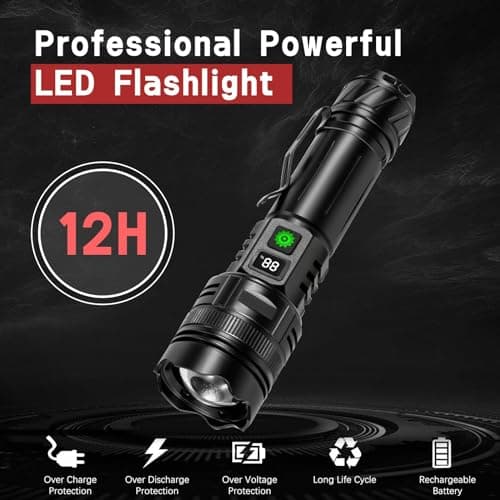 WEDETIAN Lampe Torche LED Rechargeable, 30000 Lumens Lampes Tactique de Poche Ultra Puissante, 5 Modes D'éclairage IP65 Étanche Pour Camping Randonnée Urgence