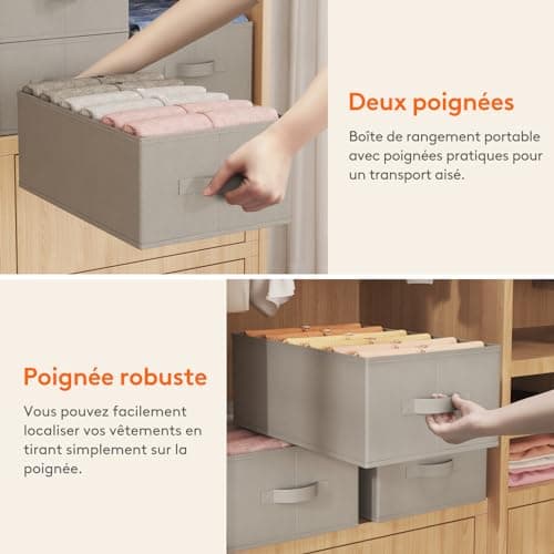 Lifewit Lot de 4 Boite Rangement Vetement Pliable avec 6 Compartiments, Organisateur Armoire, Boîte de Rangement Tiroir, Armoire Rangement pour Vetements, Pantalons, Pull, 42 X 27 X 17 cm, Gris