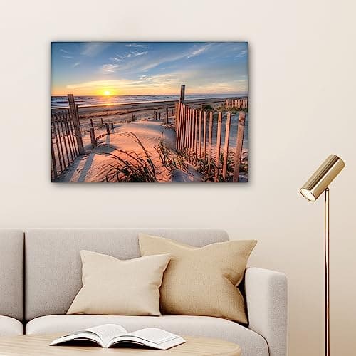 MuchoWow© Impression sur Toile Decoration Murale Peinture 70x50 cm Tableaux Decoratifs Muraux Déco Chambre Tableau Salon Dune - Coucher de soleil - Plage - Plantes - Mer