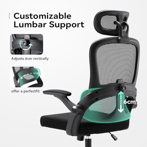 SIHOO M102C Chaise de Bureau, Chaise Ergonomique Fauteuil de Bureau Dossier Haut, Chaise de Bureau Grande et Haute avec accoudoirs rabattables, Soutien Lombaire réglable, Chaise avec appuie-tête,Noir