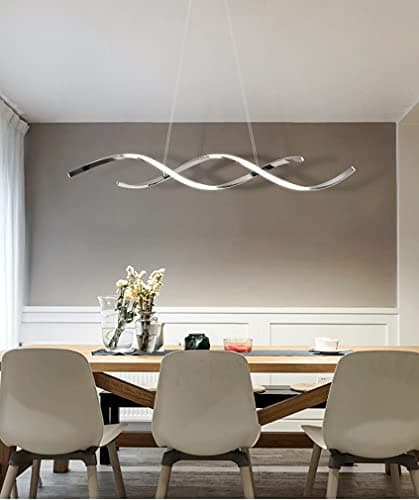 Hsyyz Lampe suspendue/avec télécommande Lampe à suspension LED Table à manger moderne Plafonnier à intensité variable Lustre réglable en hauteur Lustre design en spirale Éclairage suspendu (chrome)