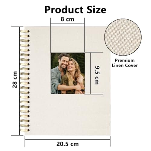 Vienrose Album Photo Scrapbooking, 28,5 x 20,5 cm Album Photo en Lin avec 40 Pages Papier Kraft Blanc Vierge, Kit de Fournitures de Scrapbooking DIY pour Couple Bébé Famille Mariage, Beige