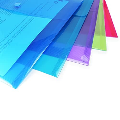 Rapesco 1677 Pochette à Bouton Pression, A4+ / Papier Ministre, Couleurs Transparentes Assorties, Lot de 25
