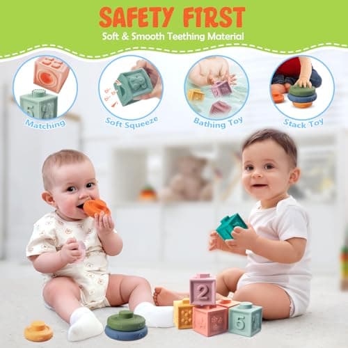 Plunack Jouets Bébés pour 6 à 12 Mois | 4 in 1 Montessori Sensoriel Jouets | Jouet Empilable Bébé | Motricité Cube d'activité Jeux pour Enfants | Jeux Eveil Bebe 1 2 3 Ans Anniversaire Noël Cadeau