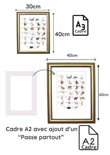 Générique Lot de 2 Affiches Abécédaire Format A3, Alphabet en Français avec Lettres et Animaux Amusants, 350 g/m2, Décoration Éducative pour Chambres d'Enfants et Salles de Classe