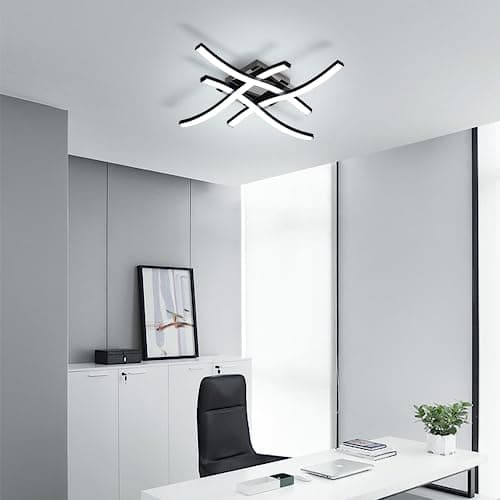 Goeco Plafonnier LED, 24W Lampe de Plafond LED Moderne, 6500K Lumière Blanche Froide Luminaire Plafonnier Design Ondulé avec 4 Tubes de Lumière pour Salon, Chambre, Cuisine, Noir