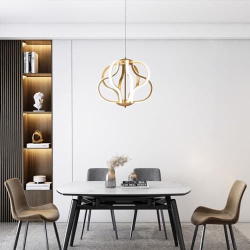 ZenithBeam Led Moderne Lustre Salon, Doré Suspension Luminaire Avec TéLéCommande, Ligne De Lampe De DéCoration Artistique à Intensité Variable 40W 8 LumièRes Lustre Chambre Pour Salon, Cuisine