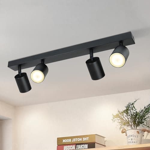 ZMH Plafonnier LED noir spot de plafond : plafonnier GU10 spots 4 flammes spot de plafond rotatif à 350° lampe de couloir moderne spot mural industriel
