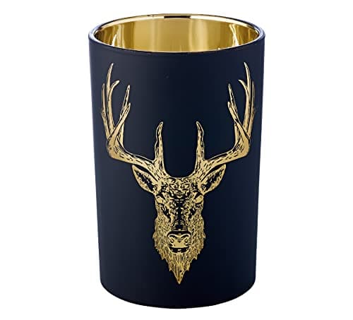 EDZARD Photophore en verre, pour bougie, chauffe-plat, motif de cerf, extérieur en noir et intérieur doré, hauteur : 18 cm, diamètre : 11,5 cm