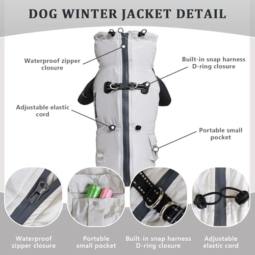 Manteau d'hiver pour Chien Veste Polaire Douce avec Anneau de Harnais et Poche, Imperméable, Coupe, Veste de Sport pour Chien à 2 Pattes pour Les Chiens de Taille Moyenne et Grande, L