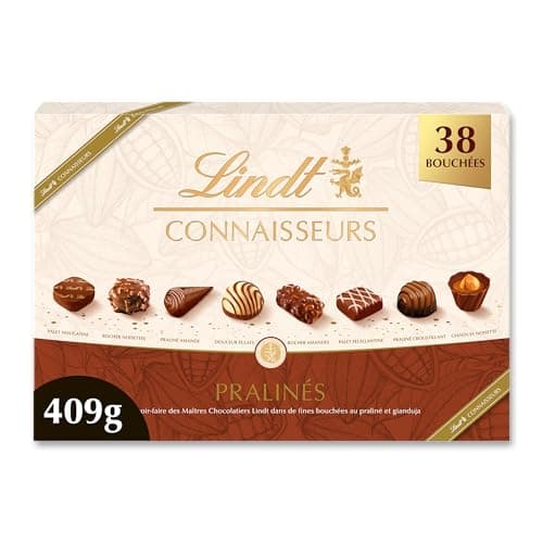 Lindt - Boîte CONNAISSEURS Pralinés - Assortiment de Chocolats au Lait et Noirs Pralinés - Idéal pour Noël, 409g