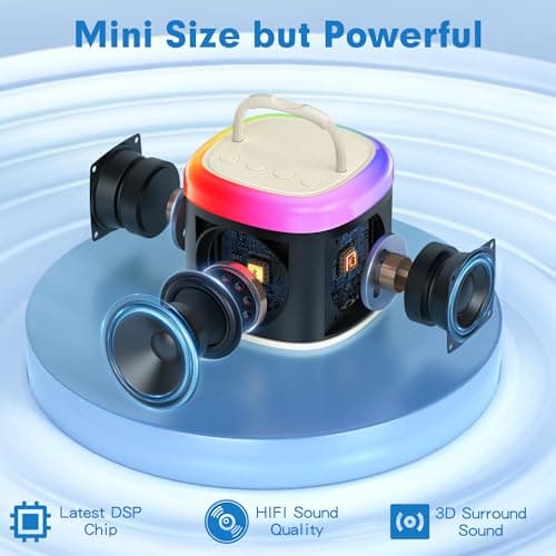 JYX Machine de Karaoké avec 2 Microphones sans Fil, Karaoke Portable Jouets avec Lumières LED Enfants Adultes, Mini Karaoke Bluetooth, Idee Cadeau Enfants 5,6,7,8,9,10,11,12,13,14,15 Ans Noir/Beige