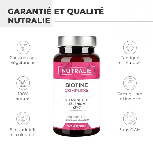 Biotine Pousse Cheveux 10.000μg - Très Rapide - GAGNANT 2022 Zinc + Selenium Vit D E - Ongles Peau - Femme Homme - Complément Alimentaire de Vitamine B8-120 Gélules Nutralie