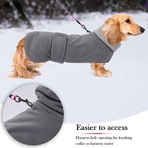 Geyecete Manteau d'hiver en Polaire pour Teckel Pull pour Chiens Chaud à col Montant Veste pour Chiot,pour Chiens de Petite et Moyenne,avec Ceinture réglable-Gris-S