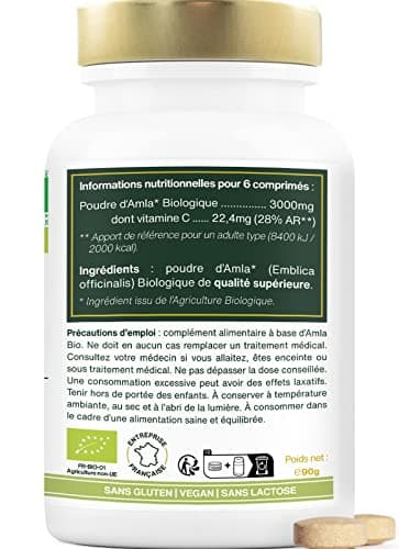 Amla BIO 180 comprimés de 500mg | Peau, Cheveux, Digestion | Amalaki, Groseille Indienne | Qualité Supérieure