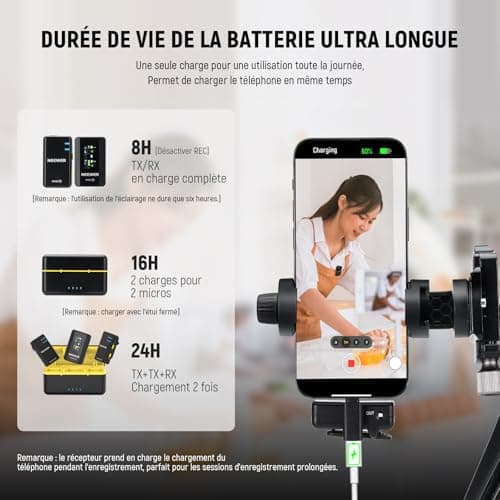NEEWER CM28 Système de microphone cravate sans fil ,stockage de 4 Go pour 9 heures de 48 kHz 16 bits Micro cravate audio non compressé Compatible avec iPhone/Android/PC/appareil photo