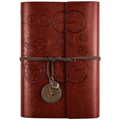 Carnet de notes en Cuir, Rechargeable Carnet De Voyage Agenda Vintage à spirales Avec papier ligné Journal Intime Cadeau pour fille et garçon, 18 x 13 cm Brun