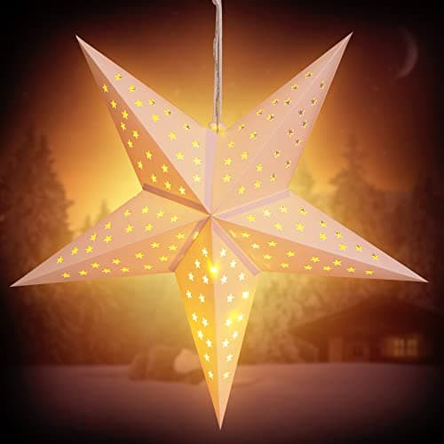 Étoile de noël LED à suspendre Décoration lumineuse en papier 60 cm blanc Lanterne déco à piles maison