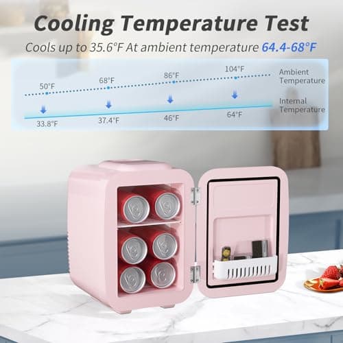 YASHE Mini Frigo de Chambre, 4 Litres Frigo Cosmetique, Petit Frigo Thermoélectrique CA/CC pour Boissons, Nourriture, Beauté, Bureau, Dortoir, Voiture, Rose