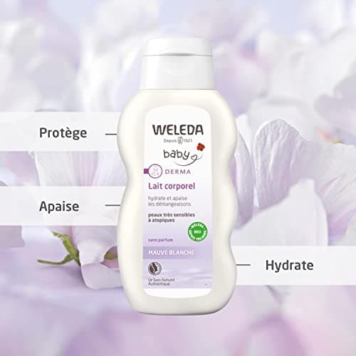 WELEDA - Lait Corporel Mauve Blanche - Adoucit et calme les irritations - Pour les bébés et les jeunes enfants à la peau très sensibles ou à tendance atopiques - NATRUE* - Bio** - 200 ml