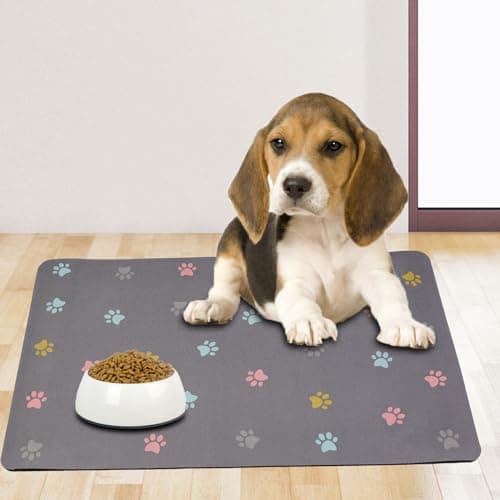 Solday Tapis de Nourriture pour Animaux de Compagnie pour Chiens et Chats - 50 x 30 cm - Tapis de gamelle en Silicone imperméable et antidérapant (Gris Clair)