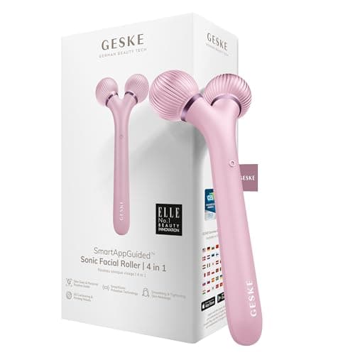 GESKE | Rouleau facial sonique SmartAppGuidedTM | 4 in 1 | Dermaroller | Appareil pour le visage | Rouleau dermique | Rouleau facial professionnel | Raffermit et redessine la peau du visage