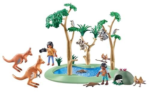 Playmobil 71624 Explorateurs avec Animaux australiens - Wiltopia - Comprend Deux Personnages, Une Mare, des Animaux Ainsi Que des Accessoires - Dès 4 Ans