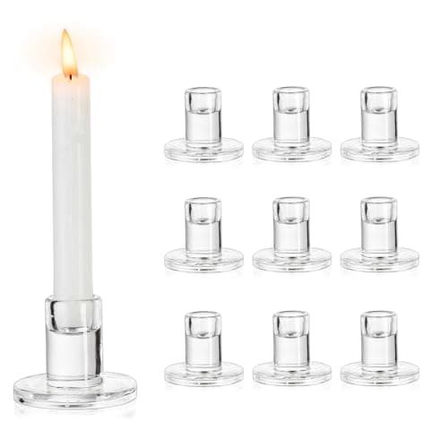 NUPTIO Bougeoir Verre Chandelier Lot de 10 Bougeoir en Verre Transparent Bougies à Réchauds en Forme de Pilier Centre de Table pour la Décoration des Dîners de Noël