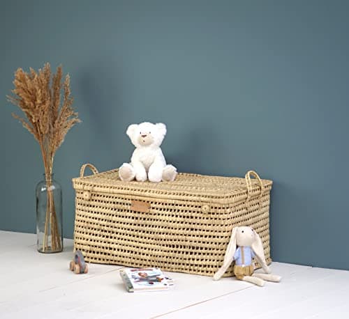 Bohome Living - Coffre de Rangement, Malle à Jouets en osier tressé, Déco Bohème Chic (80cm)