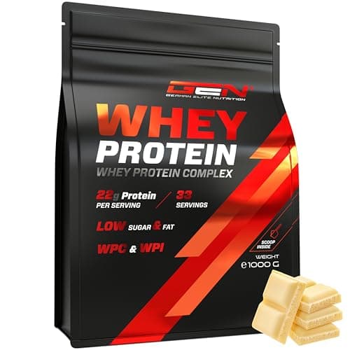 Whey Protein Complex - 1000 g (Chocolat blanc) - Avec part d'isolat - Protéine soluble instantanée en poudre avec BCAA & EAA - German Elite Nutrition