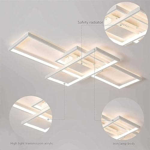 Luminaire Plafonnier LED Dimmable Salon Lustre 3000K-6000K, Avec Télécommande Moderne Plafond Rectangulaire Design 65W Applicable à Salon, Cuisine, Chambre (White, 105cm)