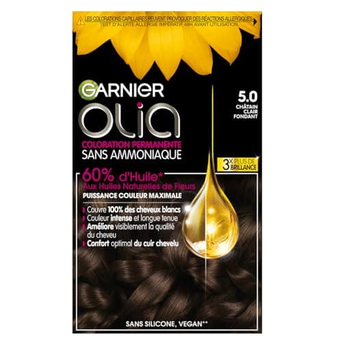 Garnier Coloration Permanente - Sans Ammoniaque - Aux Huiles Naturelles de Fleurs - Châtain Clair Fondant (5.0) - Olia
