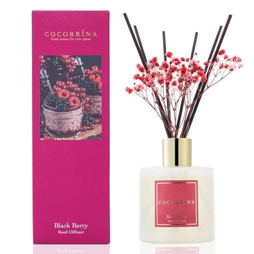 Cocorrína Diffuseur Parfum Maison, Baies Noires 200ml avec Diffuseur Bâtonnets diffuseur de Parfum, Batonnets Diffuseur Parfum, Reed Diffuseur pour Salle de Bain étagère décoration