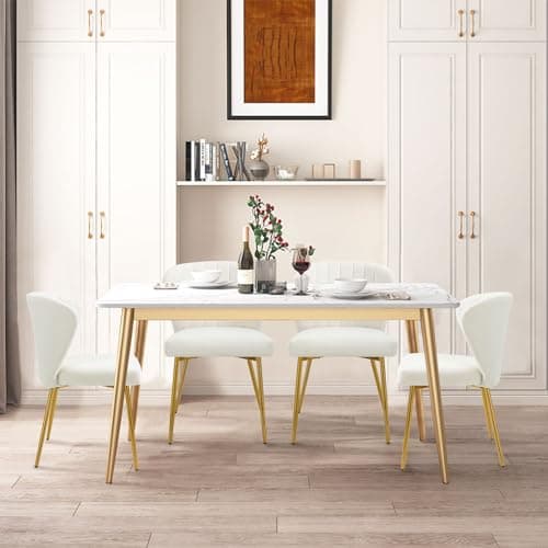 SEPNINE Lot de 2 Chaises de Salle à Manger, Chaises Scandinaves, Chaise en Velours pour Salle à Manger avec Dossier Ergonomique, Chaise de Salon avec Pieds en Métal Doré, Chaise de Cuisine Blanc