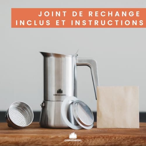 Groenenberg Cafetiere italienne induction | Cafetière italienne en acier inox 4 Tasses (200 ml) I Moka pour les amateurs de café