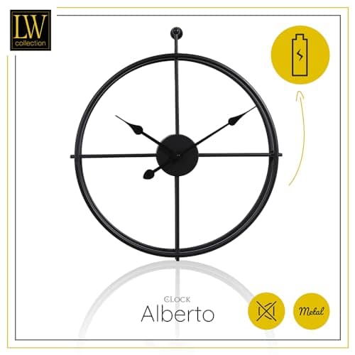 LW Collection Horloge Murale Alberto Noir 62 cm - Grande Horloge Murale Industrielle en Métal - Horloge Murale Moderne - Mouvement Silencieux - Horloge Silencieuse