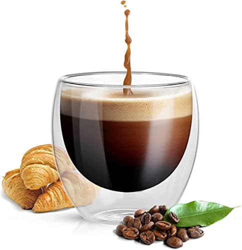 Cieex Ensemble Verre Double Paroi de 250ml 4pcs Tasse à Café Double Paroi pour Cappuccino Latte Macchiato Lait et Thé