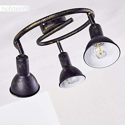 Plafonnier Polmak, plafonnier rond en métal noir/or/blanc, 3 flammes, rondelle avec spots orientables, E14, spot de plafond au design rétro/vintage, salon/chambre/couloir/cuisine, sans ampoules