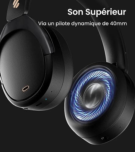 Edifier WH950NB Casque Hybride Active Noise Cancelling Codec -LDAC avec Audio Hi-Res et Custom EQ Via Application après 55H Playtime avec Casque Bluetooth V5.3 Pliable sans Fil – Noir